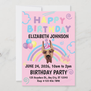 Great Dane Birthday Party Invitation Pink