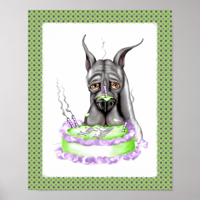 Great Dane Black Birthday Cake Face Poster (Front)