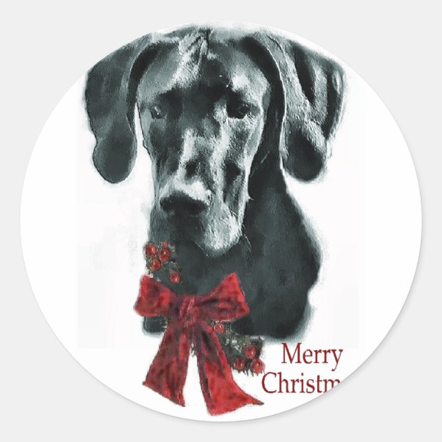 Great Dane Black Christmas Gifts Classic Round Sticker (Front)