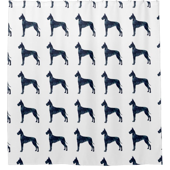 Great Dane Black Watercolor Silhouette Shower Curtain (Front)
