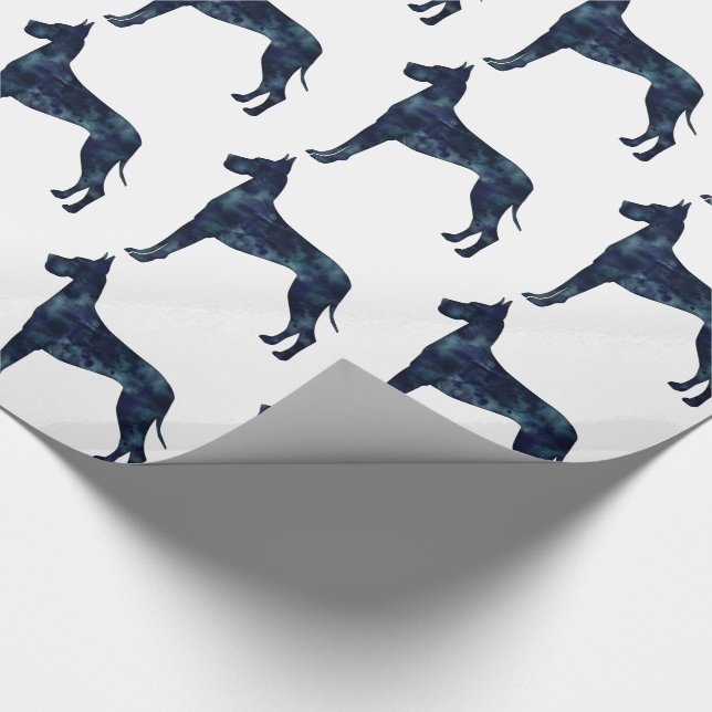 Great Dane Black Watercolor Silhouette Wrapping Paper (Corner)