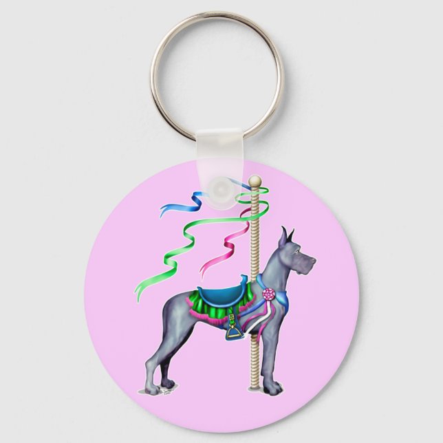 Great Dane Blue Carousel Key Ring (Front)