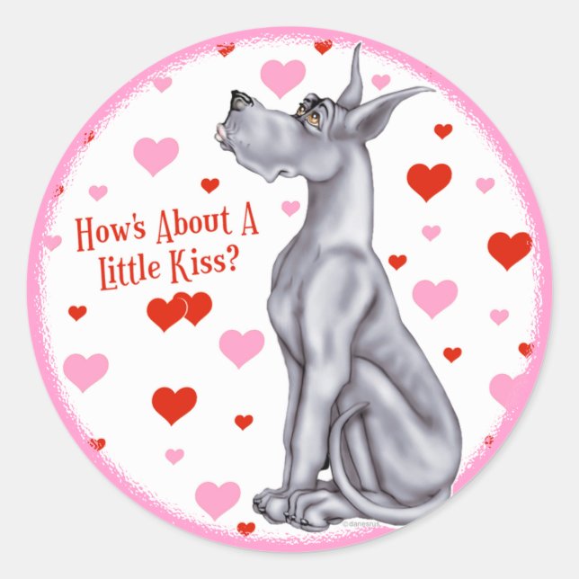 Great Dane Blue Kiss Classic Round Sticker (Front)