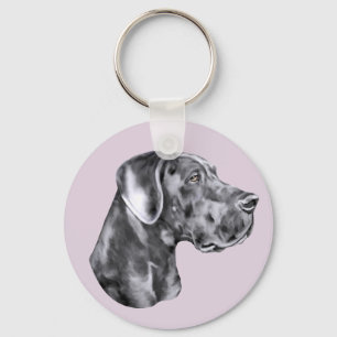 Great Dane Blue Uncropped Key Ring