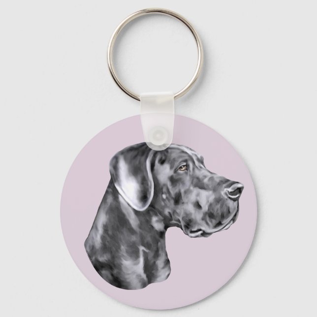 Great Dane Blue Uncropped Key Ring (Front)