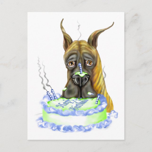 Great Dane Brindle Birthday Cake Postcard (Front)