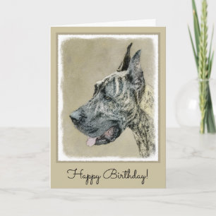 Great Dane (Brindle) Painting - Original Dog Art Card