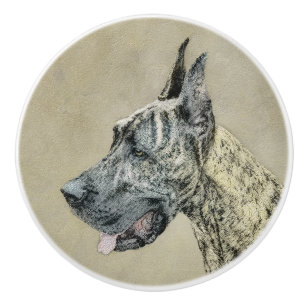 Great Dane (Brindle) Painting - Original Dog Art Ceramic Knob