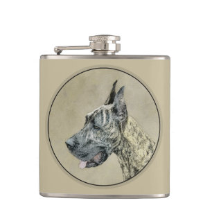 Great Dane (Brindle) Painting - Original Dog Art Hip Flask