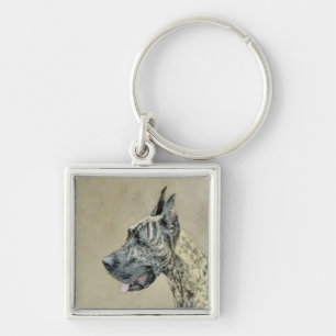 Great Dane (Brindle) Painting - Original Dog Art Key Ring