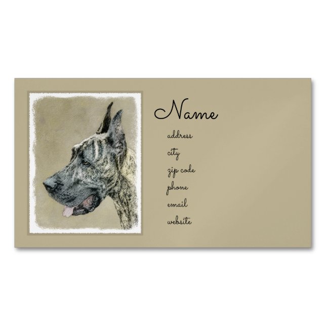 Great Dane (Brindle) Painting - Original Dog Art Magnetic Business Card (Front)