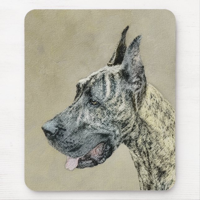 Great Dane (Brindle) Painting - Original Dog Art Mouse Pad (Front)