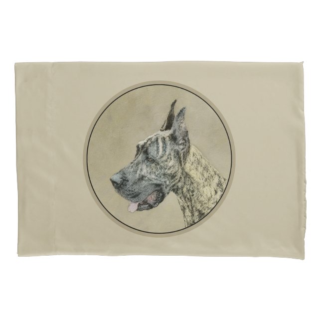 Great Dane (Brindle) Painting - Original Dog Art Pillowcase (Front)