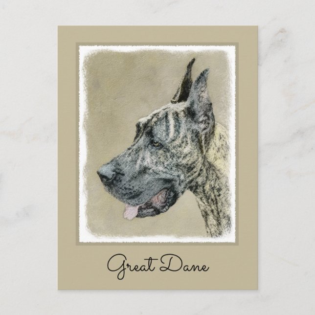 Great Dane (Brindle) Painting - Original Dog Art Postcard (Front)