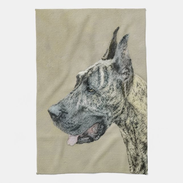 Great Dane (Brindle) Painting - Original Dog Art Tea Towel (Vertical)