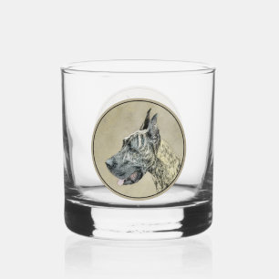 Great Dane (Brindle) Painting - Original Dog Art Whiskey Glass