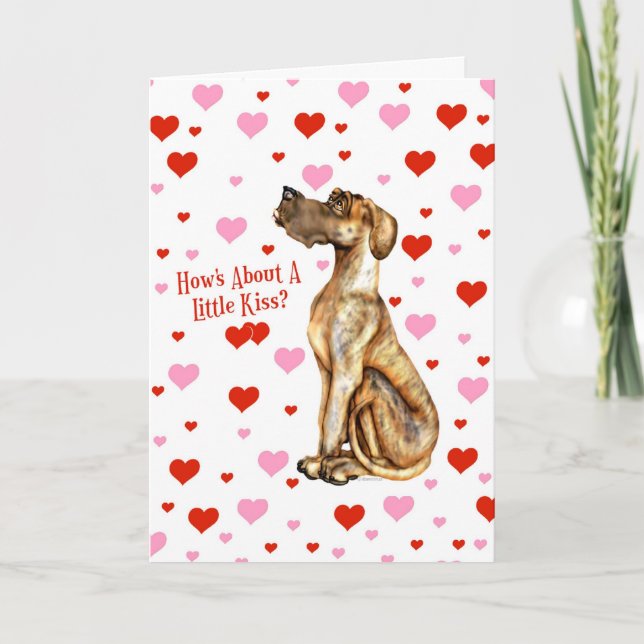 Great Dane Brindle UC Valentine's Day Kiss Holiday Card (Front)