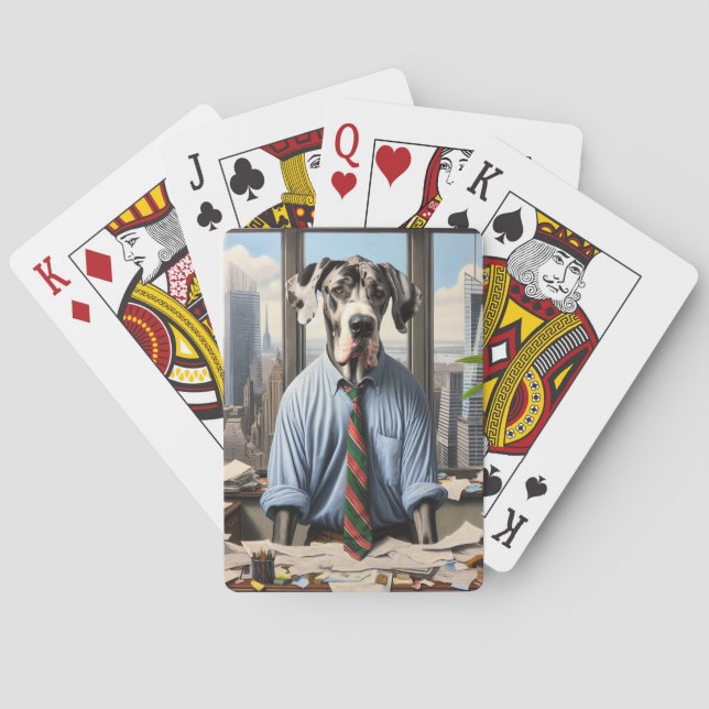 Great Dane Businessman In An Office Playing Cards (Back)