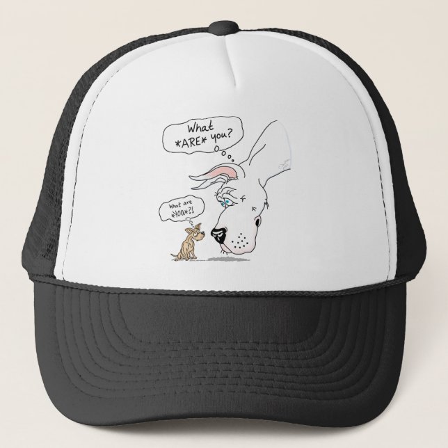 Great Dane & Chihuahua White Trucker Hat (Front)