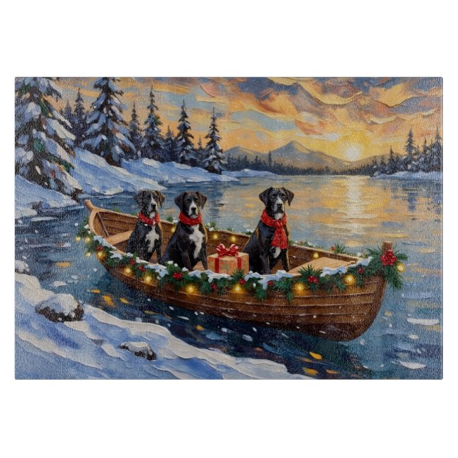 Great Dane Christmas Boat Holiday Cutting Board (Front)