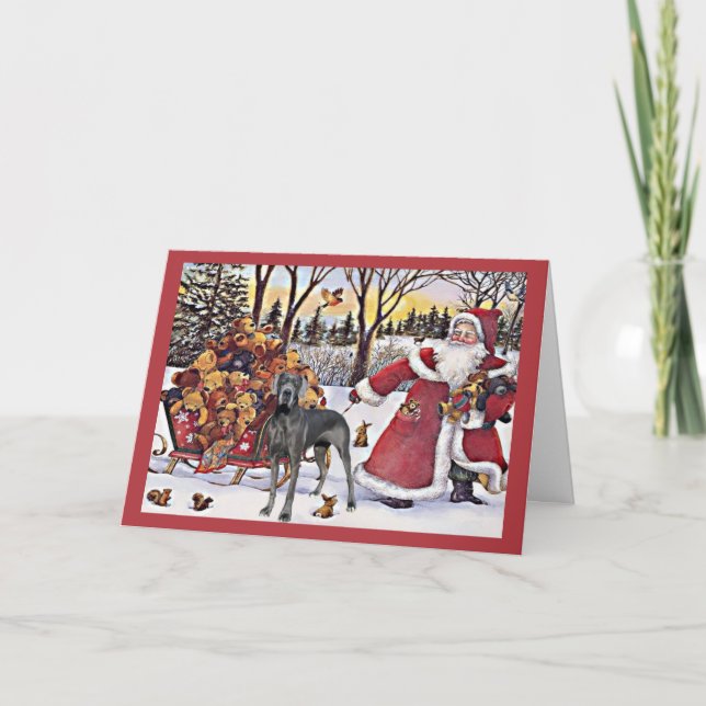 Great Dane Christmas Card Santa Bears (Front)
