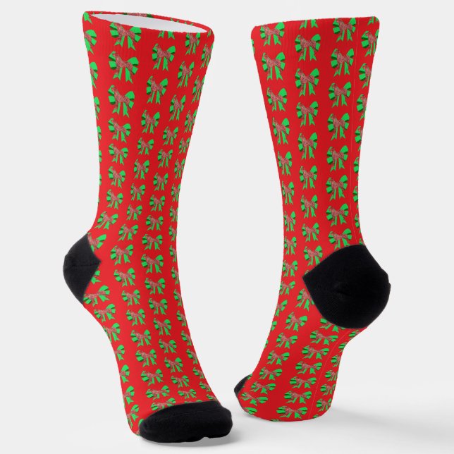 Great Dane Christmas Dog Bow Silhouette Red Socks (Angled)
