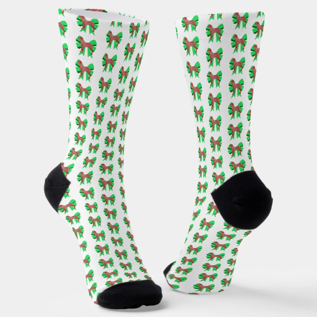 Great Dane Christmas Dog Bow Silhouette White Socks (Angled)