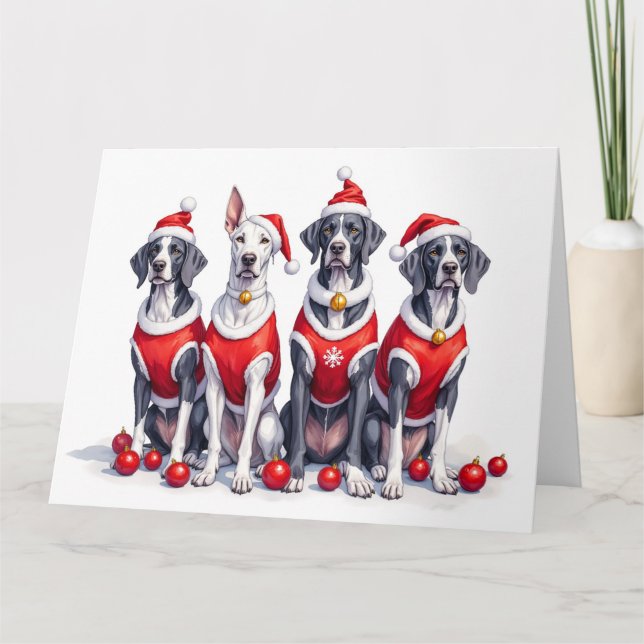Great Dane Christmas Dress Santa Hat Card (Front)