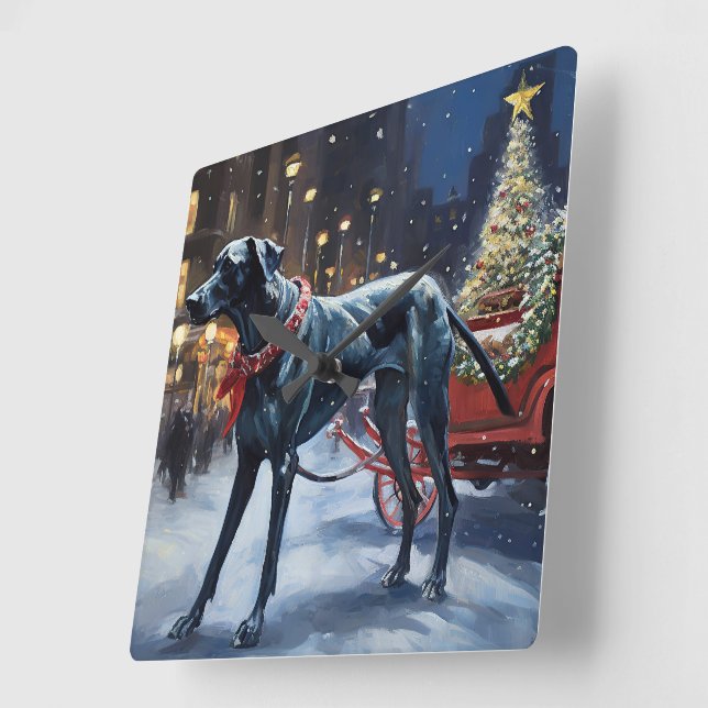 Great Dane Christmas Festive Season  Square Wall Clock (Angle)