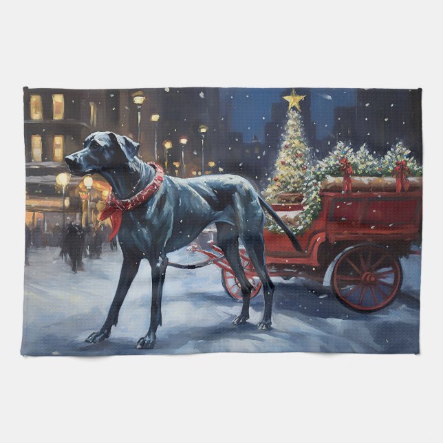 Great Dane Christmas Festive Season  Tea Towel (Horizontal)