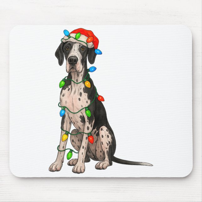 Great Dane Christmas Lights Dog Lover Xmas Pajama  Mouse Pad (Front)