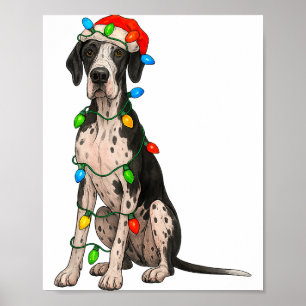 Great Dane Christmas Lights Dog Lover Xmas Pajama Poster