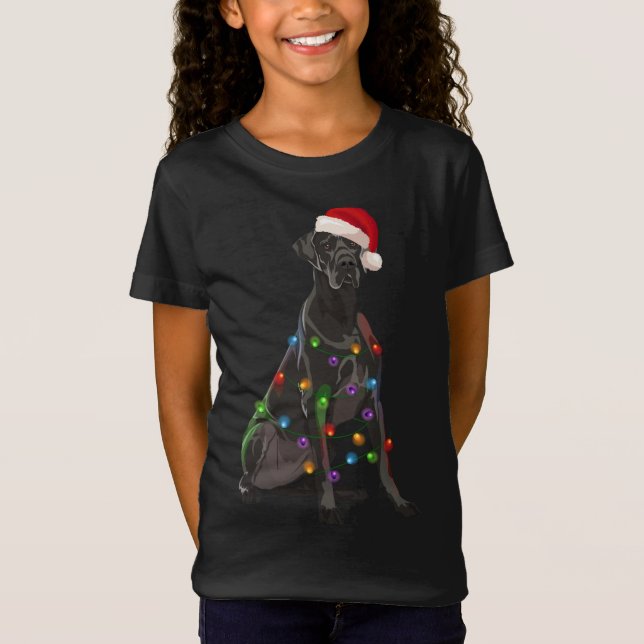 Great Dane Christmas Lights Xmas Dog Lover Santa H T-Shirt (Front)