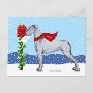 Great Dane Christmas Mail Blue UC Holiday Postcard