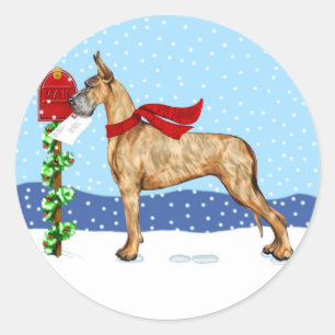 Great Dane Christmas Mail Brindle Classic Round Sticker