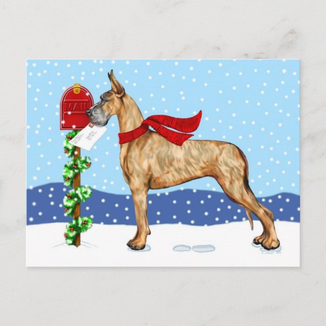 Great Dane Christmas Mail Brindle Holiday Postcard (Front)