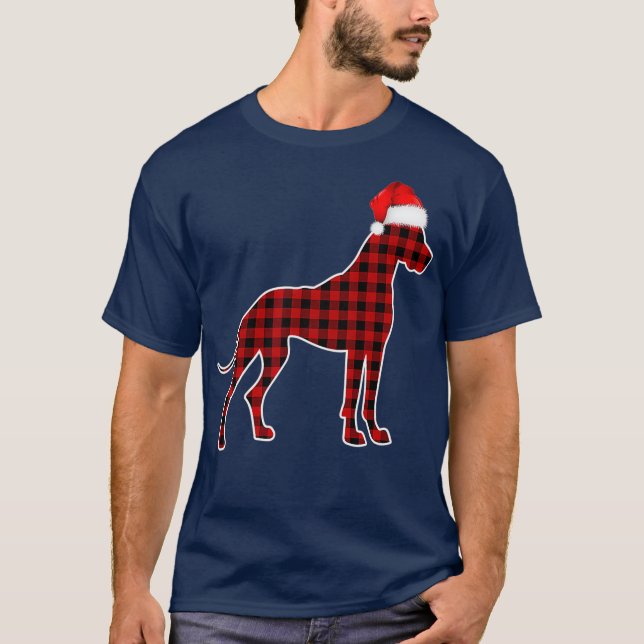 Great Dane Christmas Pajamas Family Red Plaid T-Shirt (Front)