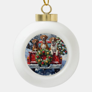 Great Dane Christmas Red Truck Holiday Ceramic Ball Christmas Ornament