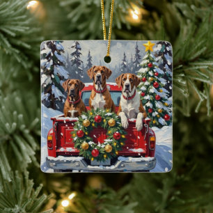 Great Dane Christmas Red Truck Holiday Ceramic Ornament