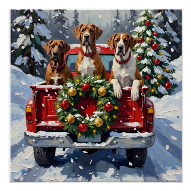 Great Dane Christmas Red Truck Holiday Poster (Front)