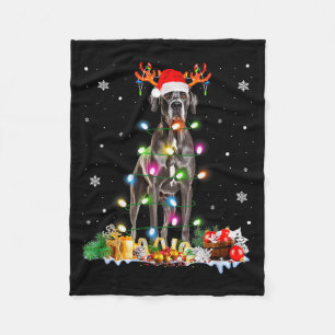 Great Dane Christmas Santa Hat Fairy Lights Pajama Fleece Blanket