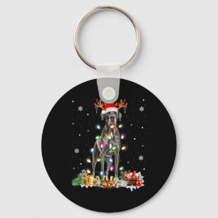 Great Dane Christmas Santa Hat Fairy Lights Pajama Key Ring