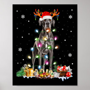 Great Dane Christmas Santa Hat Fairy Lights Pajama Poster