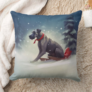 Great Dane Christmas snow winter Cushion