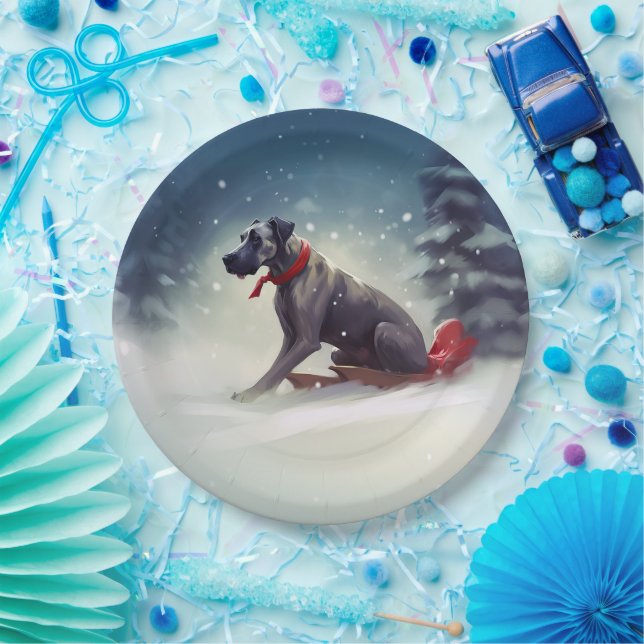 Great Dane Christmas snow winter Paper Plate (Party)