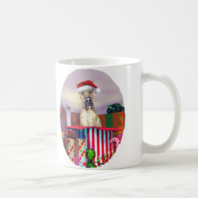 Great Dane Christmas Surprise Brindle Coffee Mug (Right)