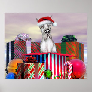 Great Dane Christmas Surprise Merle Poster