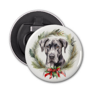Great Dane Christmas Wreath Festive Pup  Bottle Opener