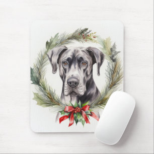 Great Dane Christmas Wreath Festive Pup Mouse Pad