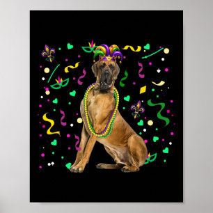 Great Dane Costume Mardi Gras Beads Funny Parades Poster